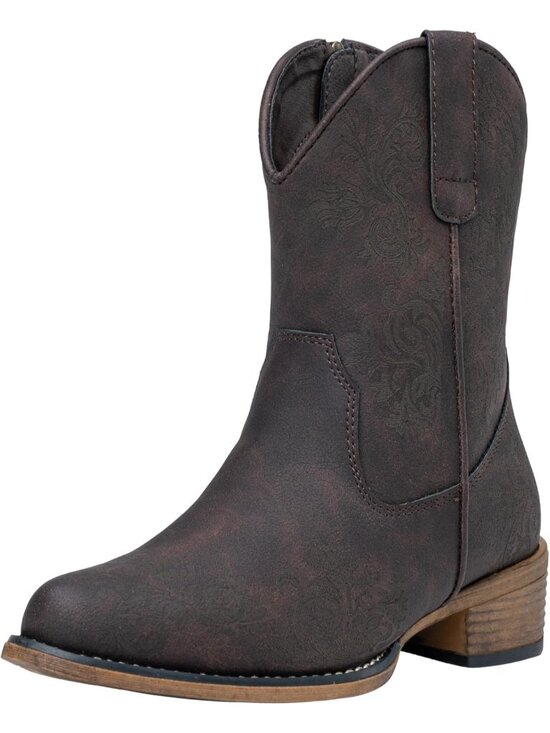 Shoes - Women's Dark Brown Cowboy Boots Cowgirl Ankle Western with Square Toe Low Heel